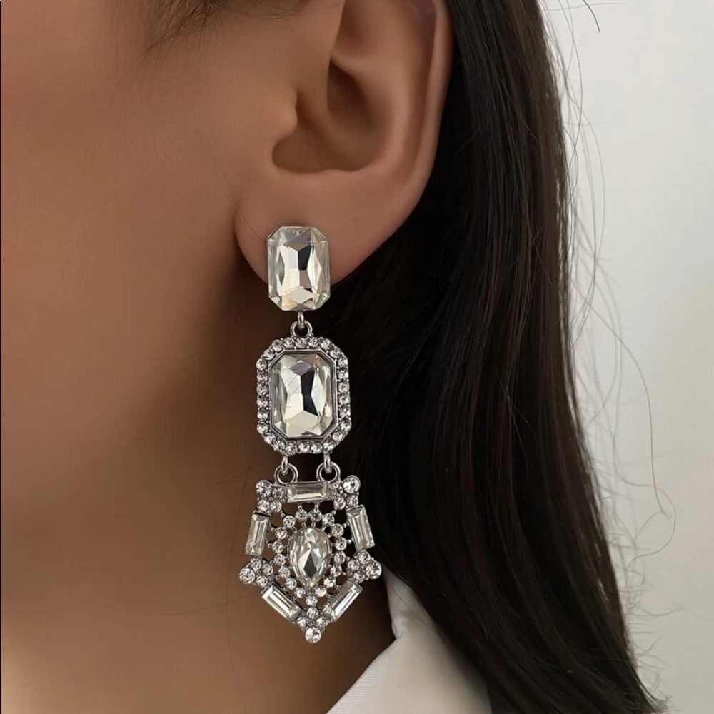 New 925 Silver Dangle Diamond Earrings
